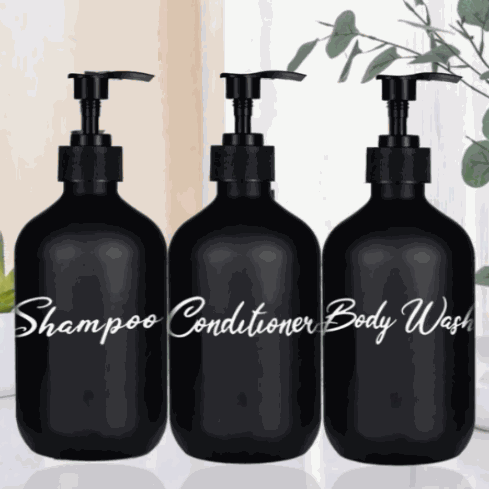 Set 3 recipiente tip dispenser, pentru șampon, balsam și gel de duș - 500 ml