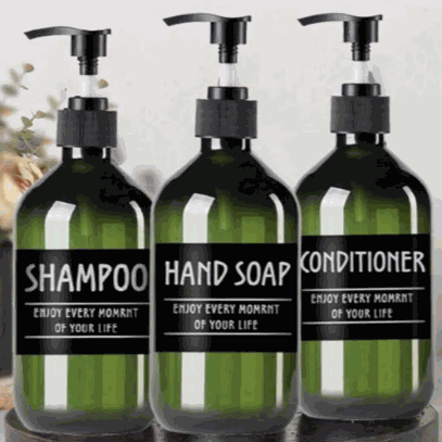 Set 3 recipiente tip dispenser, pentru șampon, balsam și gel de duș - 500 ml
