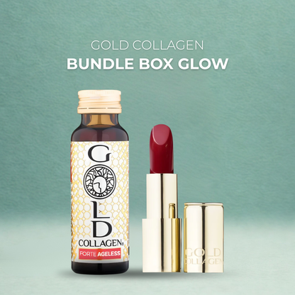 Bundle Box Glow - 10 flacoane x 50ml Gold Collagen Forte Ageless + 1 x Gold Collagen Velvet Rouge Lipstick